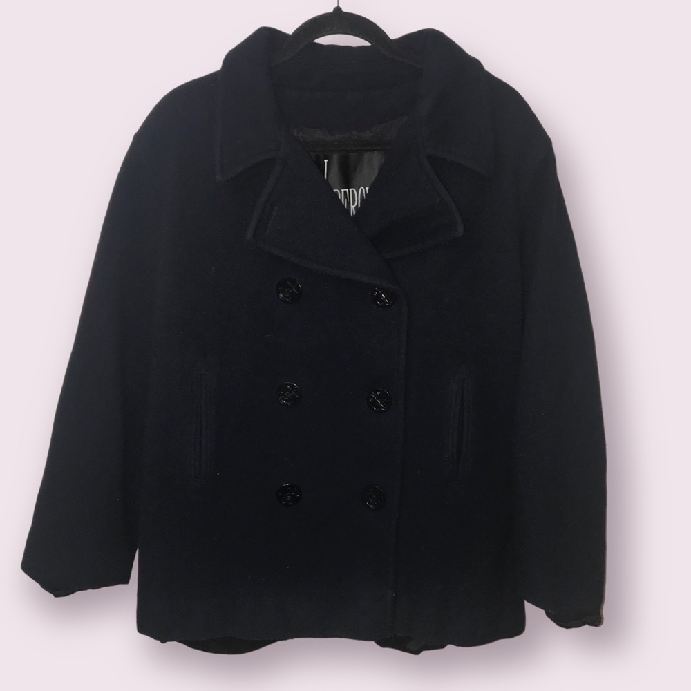 J percy vintage classic womens merino wool double breasted pea coat size 14